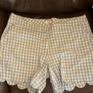 Blue Gingham Scalloped Women Shorts